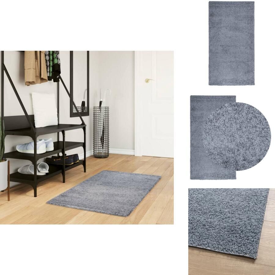 VidaXL Vloerkleed Vloerkleden Tapijt Vloerbedekking Vloerkleed PAMPLONA shaggy hoogpolig modern 60x110 cm blauw