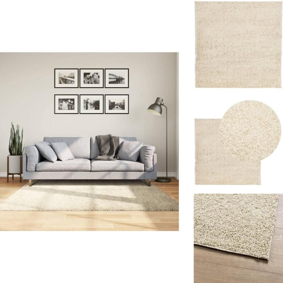 The Living Store PAMPLONA Vloerkleed 160x160 cm Goud 100% Polypropeen 30mm Poolhoogte Getest op Schadelijke Stoffen Shaggy Vloerkleed Goud Vloerkleed Living Vloerkleed Slaapkamer Vloerkleed Groot