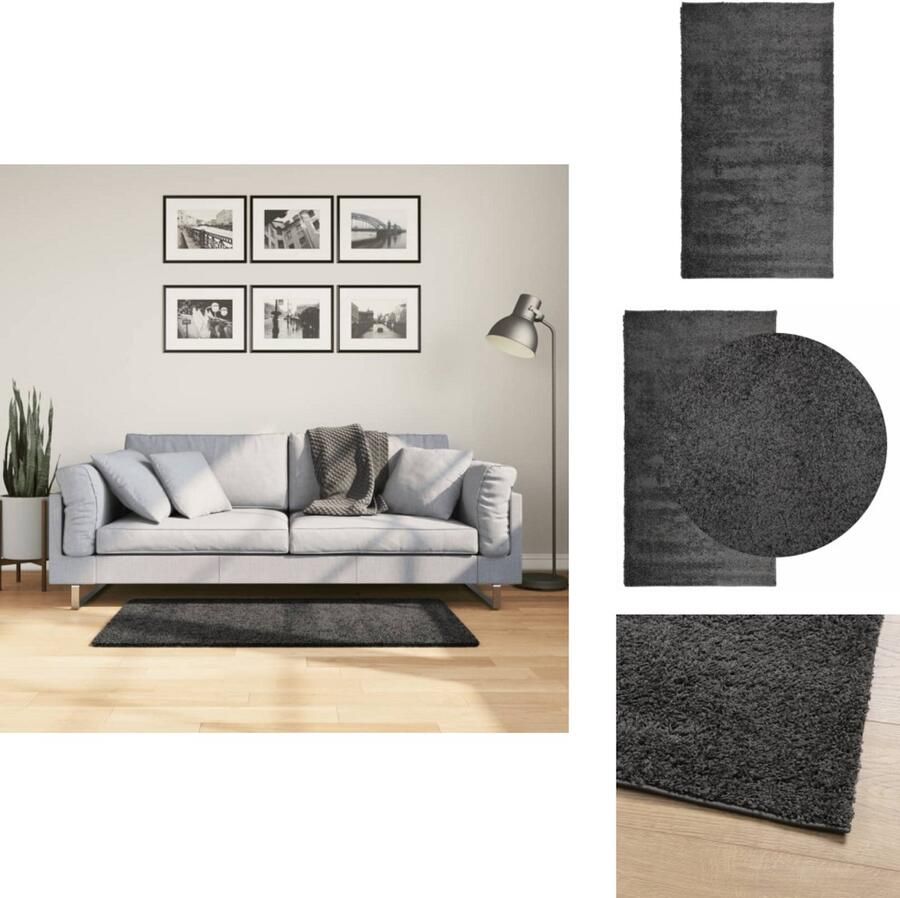 VidaXL Vloerkleed Vloerkleden Tapijt Vloerbedekking Vloerkleed PAMPLONA shaggy hoogpolig modern 60x110 cm antraciet