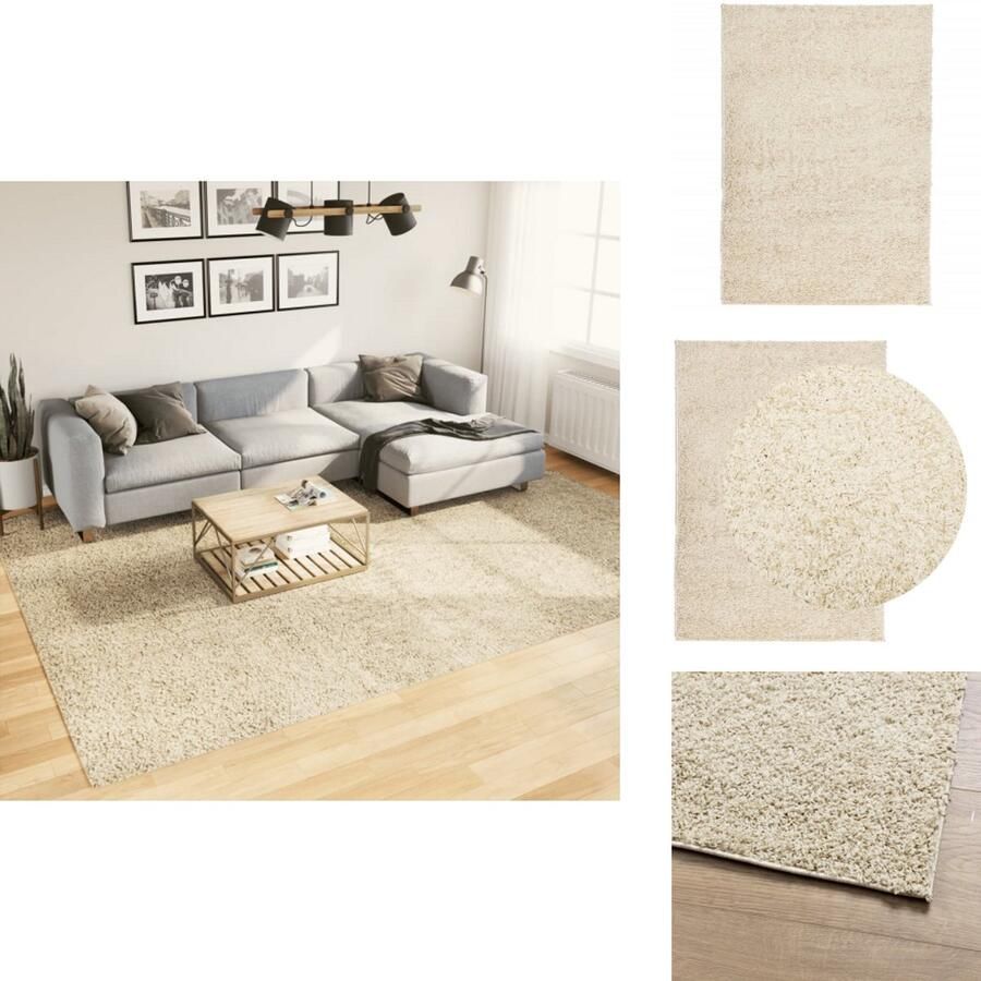 The Living Store PAMPLONA Shaggy Vloerkleed 240 x 340 cm Goud Polyester 30 mm Poolhoogte Shaggy Vloerkleed Woonkamer Tapijt Woonkamer Decoratie Gouden Vloerkleed Polyester Vloerkleed - Foto 2