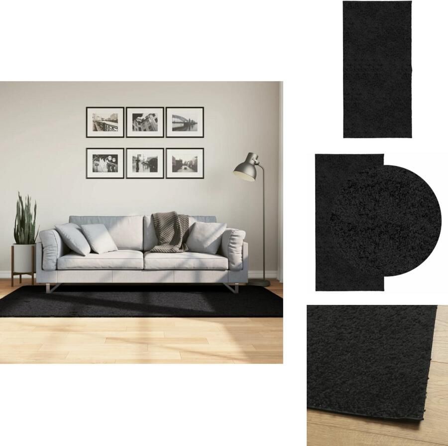 VidaXL Vloerkleed Vloerkleden Tapijt Vloerbedekking Vloerkleed PAMPLONA shaggy hoogpolig modern 100x200 cm zwart