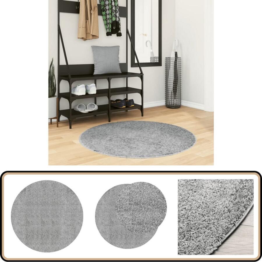 The Living Store PAMPLONA Vloerkleed 100 cm Grijs Polypropeen 30 mm Poolhoogte Shaggy Vloerkleed Grijs Vloerkleed Living Vloerkleed Slaapkamer Vloerkleed Polypropyleen