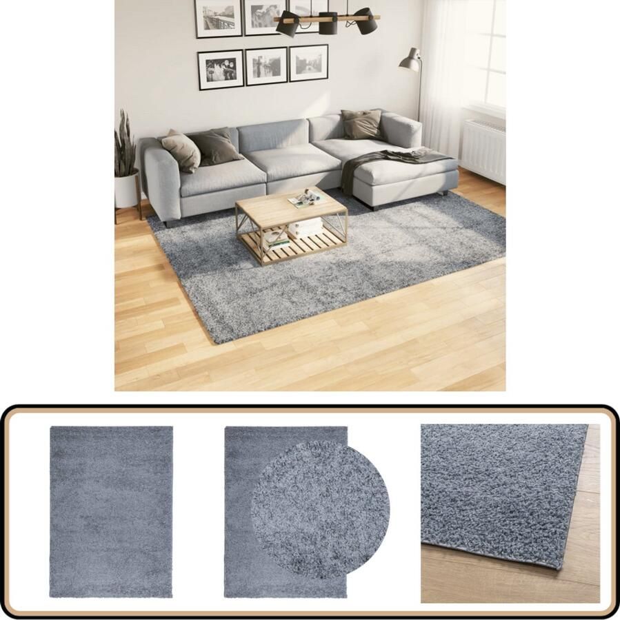 The Living Store Vloerkleed PAMPLONA shaggy hoogpolig modern 200x280 cm blauw Shaggy Vloerkleed Blauw Polypropyleen Vloerkleed Groot Vloerkleed Woonkamer Tapijt - Foto 3