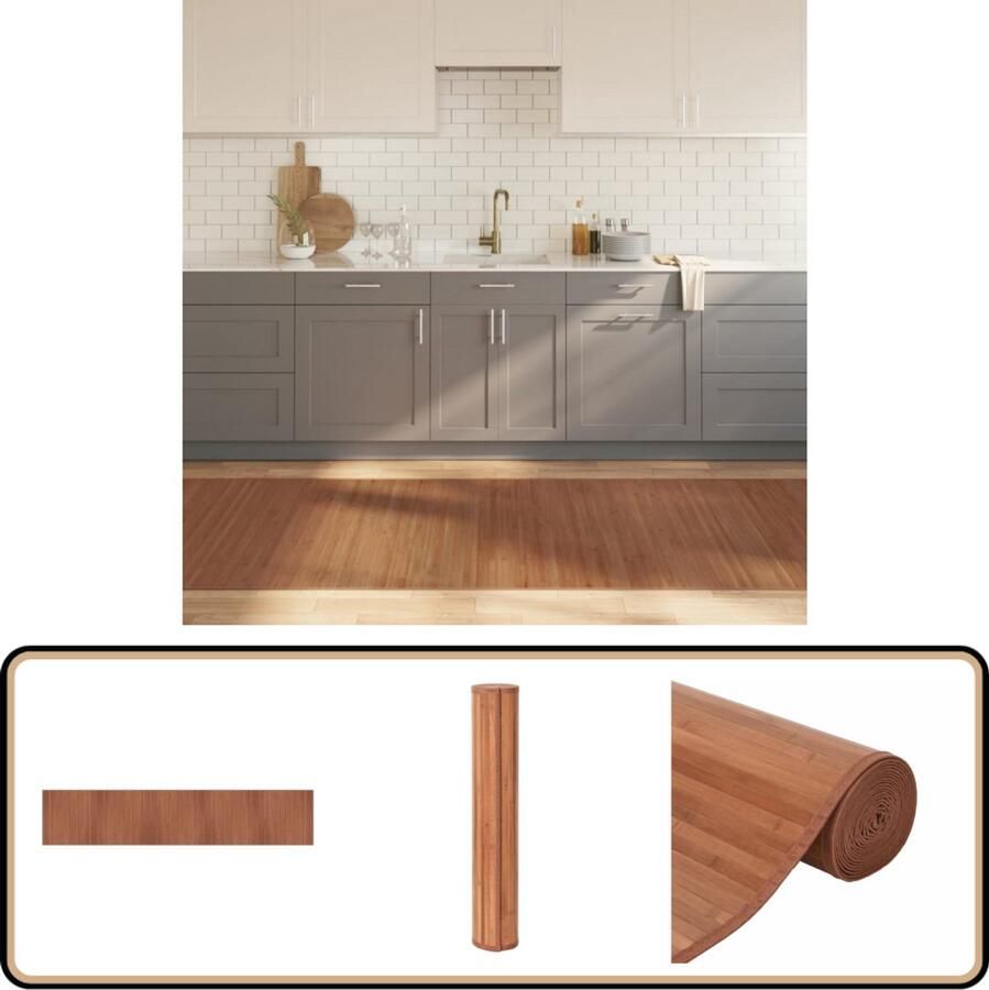 VidaXL Bamboe Vloerkleed 100x1000 cm Bruin Bamboetapijt Vloertapijt Bruine Tapijt Lange Tapijt Modern Tapijt - Foto 2