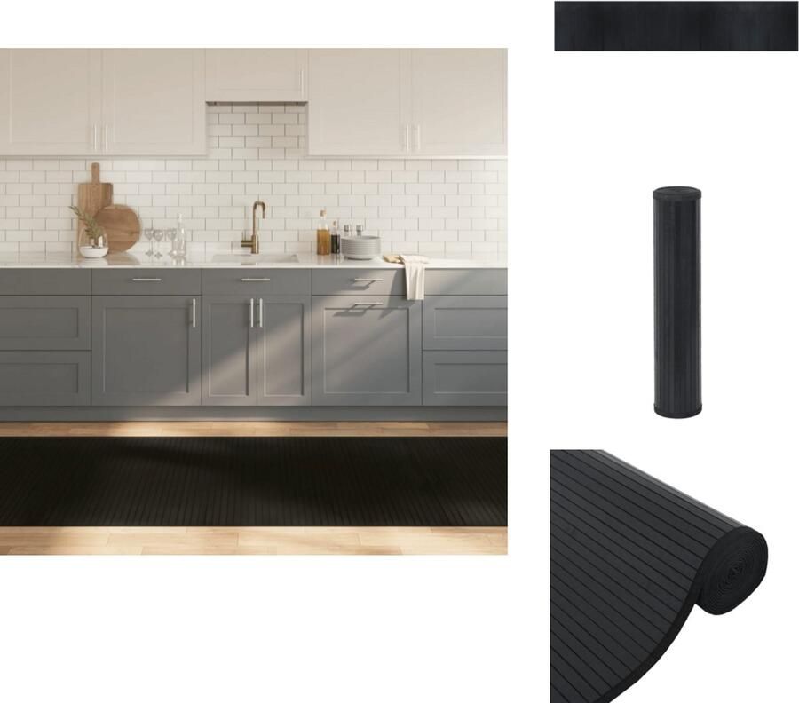 VidaXL Vloerkleed Vloerkleden Tapijt Vloerbedekking Vloerkleed rechthoekig 100x1000 cm bamboe zwart