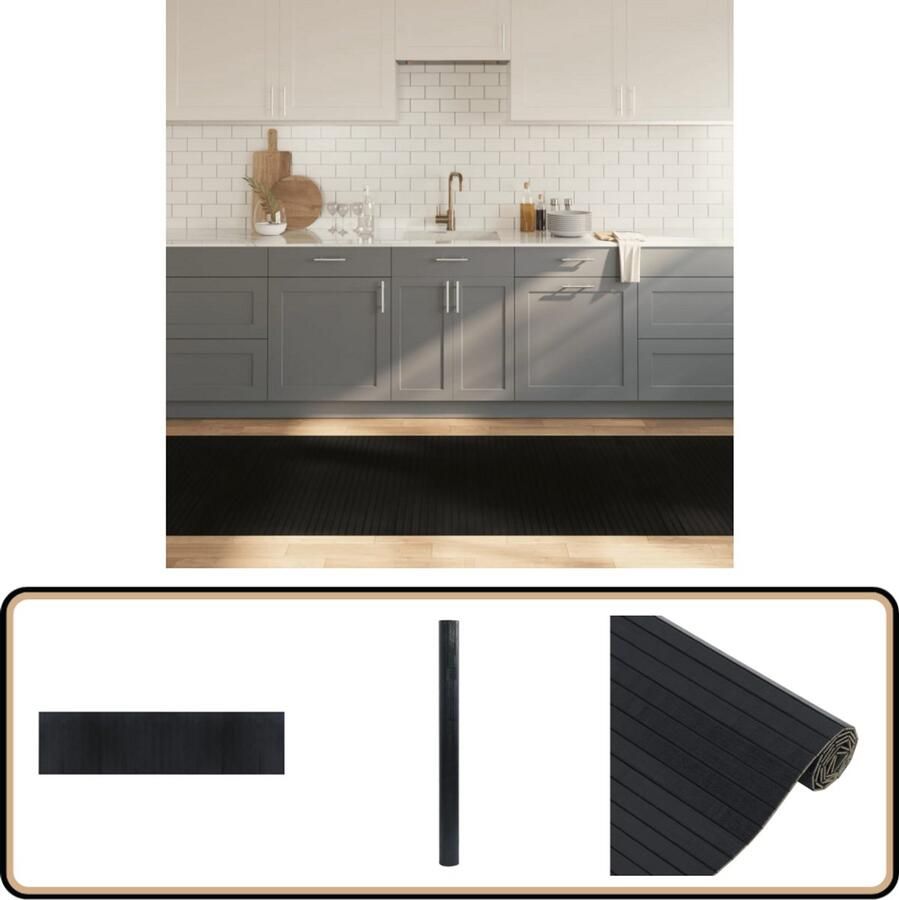 VidaXL Vloerkleed Bamboe 100x400 cm Zwart Bamboevloerkleed Vloerkleden Zwarte Vloerkleden Modern Tapijt Anti Slip Tapijt