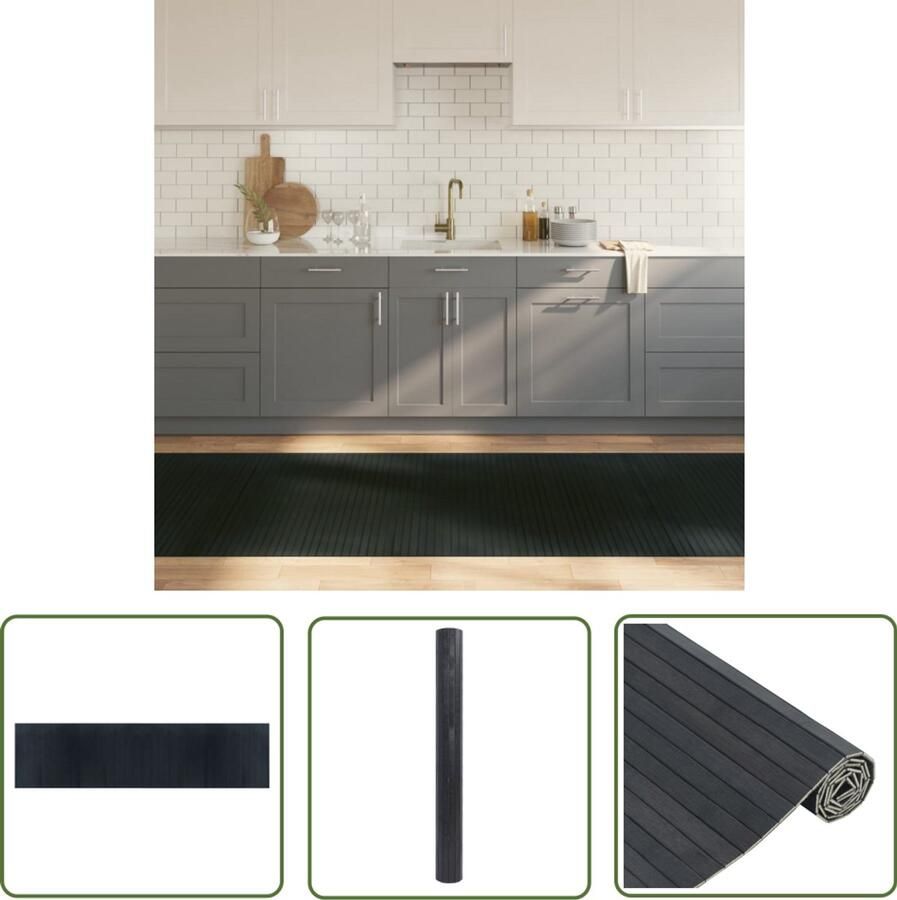 The Living Store Bamboe Tapijt 100 x 400 cm Grijs Anti-Slip Duurzaam Bamboetapijt Vloerkleden Grijze Tapijten Modern Tapijt Anti Slip Tapijt - Foto 2