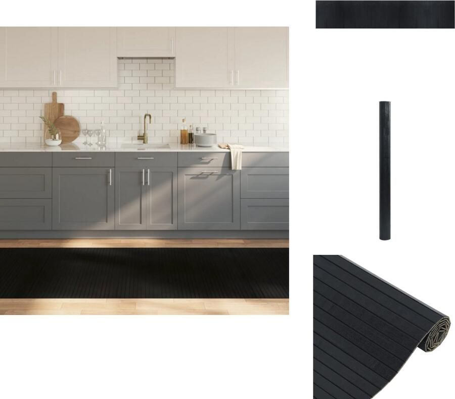 VidaXL Vloerkleed Vloerkleden Tapijt Vloerbedekking Vloerkleed rechthoekig 100x500 cm bamboe zwart