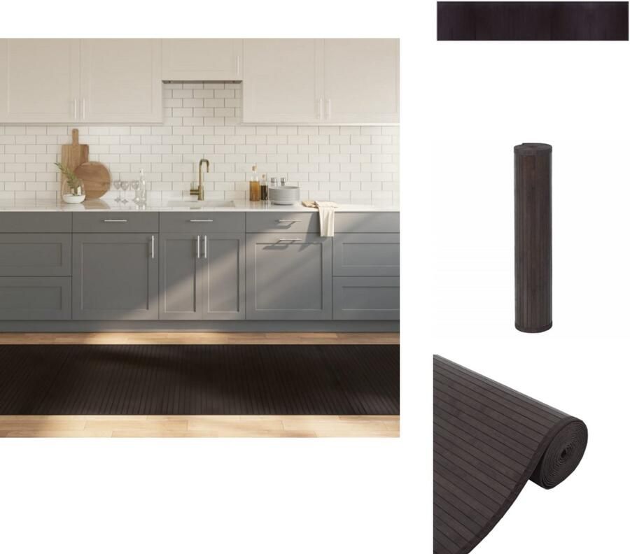 VidaXL Vloerkleed Bamboe Donkerbruin 100x500 cm Bamboetapijt Donkere Vloertegels Vloerkleed Modern Livingroom Decoratie Kamerdecoratie - Foto 2