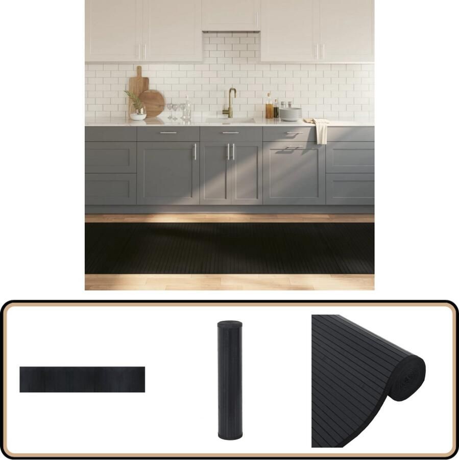 VidaXL Vloerkleed Bamboe Rechthoekig 100x500 cm Zwart Bamboe Vloerkleed Vloerkleden Zwart Modern Tapijt Anti Slip Tapijt Duurzaam Tapijt