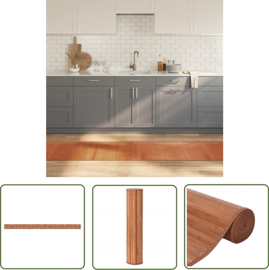 The Living Store Vloerkleed rechthoekig 60x1000 cm bamboe bruin Bamboetapijt Vloerkleden Tapijt Kamerdecoratie Livingroom Decor - Foto 2