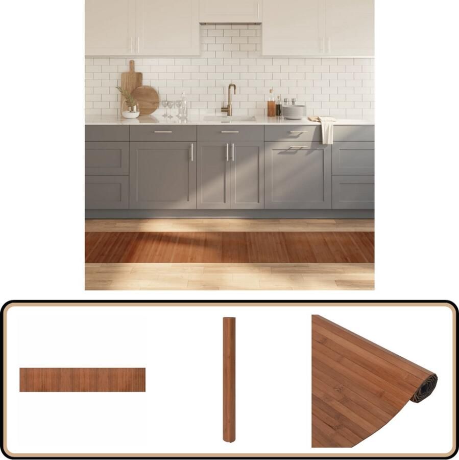 The Living Store Vloerkleed rechthoekig 60x300 cm bamboe bruin Bamboetapijt Vloertapijt Modern Tapijt Bruine Tapijt Livingroom Decoratie
