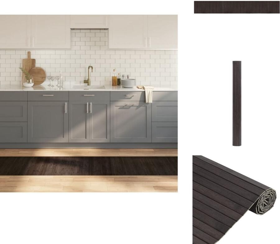 The Living Store Bamboe Tapijt 60 x 400 cm Duurzaam en Waterbestendig Bamboetapijt Vloerkleden Donkere Kleur Modern Design Duurzaam Tapijt - Foto 2