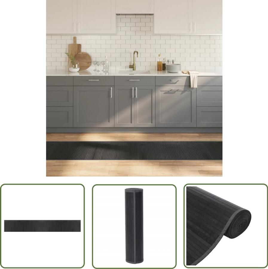 VidaXL Vloerkleed Bamboe Rechthoekig 60x400 cm Grijs Bamboetapijt Vloerkleden Grijze Tapijten Kamerdecoratie Living Accessoires - Foto 2