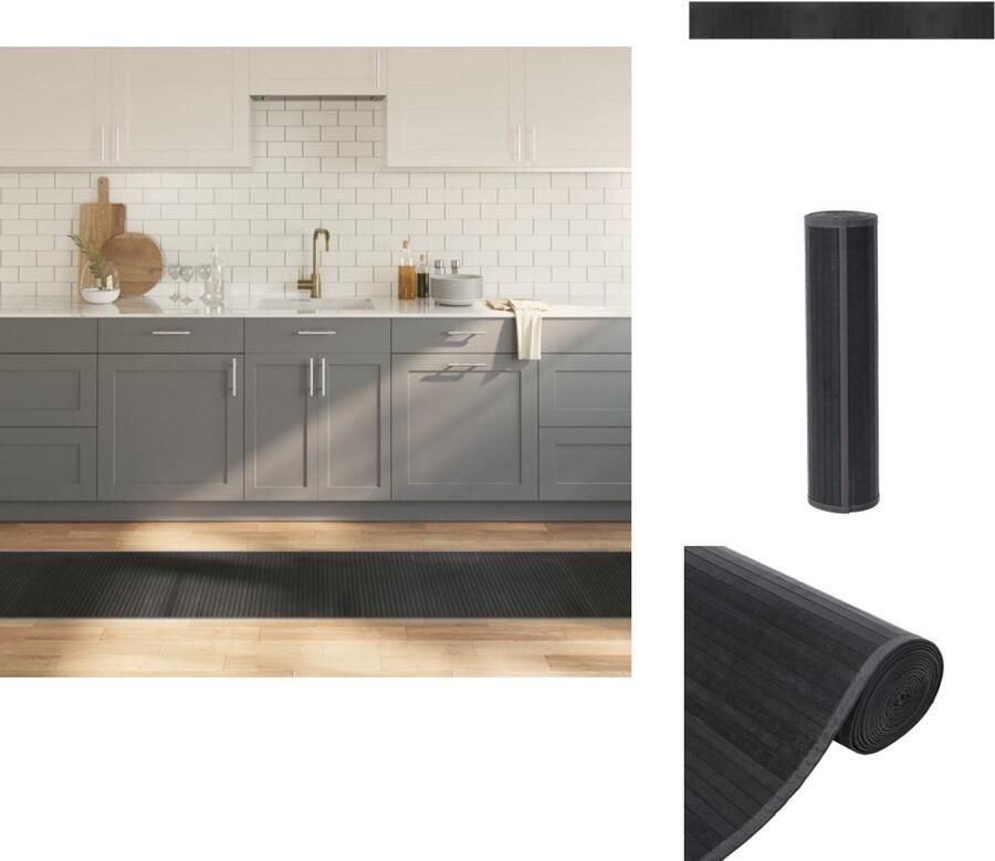 VidaXL Vloerkleed Bamboe Grijs 60x500 cm Bamboetapijt Grijstapeit Vloertapijt Modern Tapijt Woonaccessoire