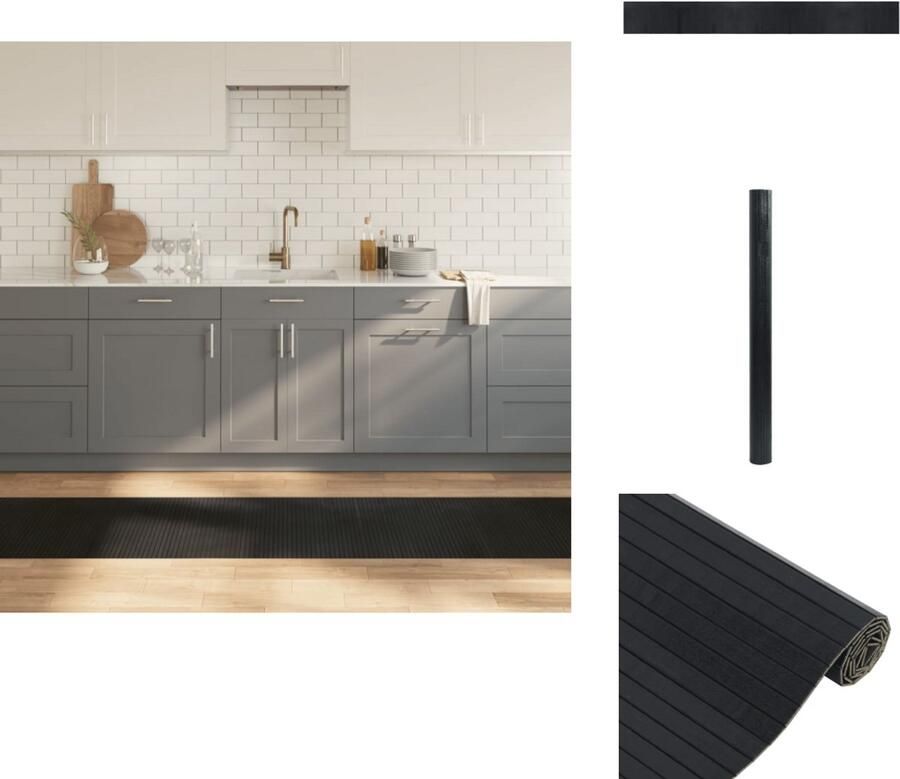 VidaXL Vloerkleed Vloerkleden Tapijt Vloerbedekking Vloerkleed rechthoekig 60x500 cm bamboe zwart