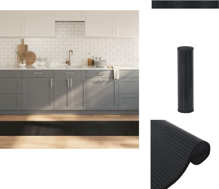 VidaXL Vloerkleed Vloerkleden Tapijt Vloerbedekking Vloerkleed rechthoekig 60x500 cm bamboe zwart