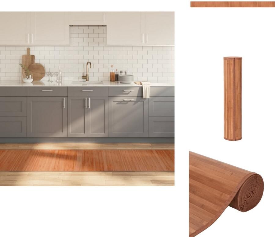 VidaXL Vloerkleed Bamboe Rechthoekig 70x1000 cm Bruin Bamboetapijt Vloerkleden Woon Accessoires Tapijt Modern Bruine Tapijt