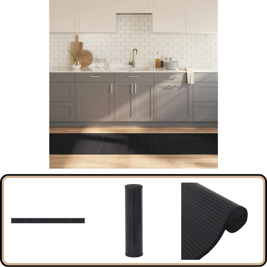 VidaXL Vloerkleed Rechthoekig 70x1000 cm Zwart Bamboetapijt Vloertapijt Zwarte Tapijt Modern Tapijt Anti Slip Tapijt