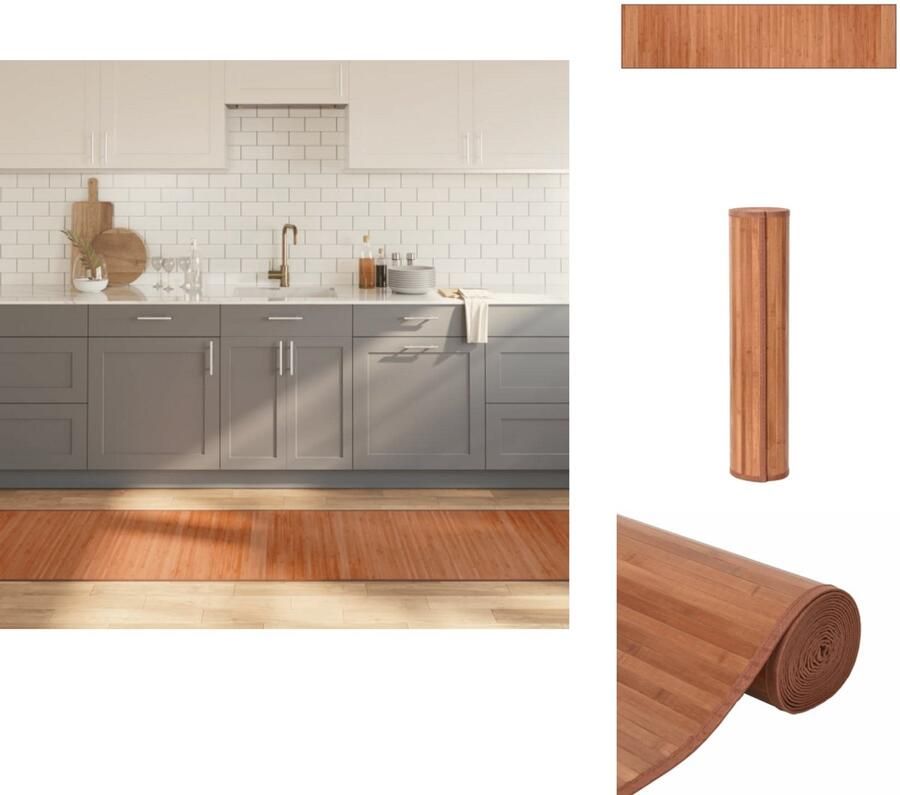 VidaXL Vloerkleed Bamboe Rechthoekig 70x300 cm Bruin Bamboe Tapijt Vloerkleed Living Room Decoratie Modern Tapijt Duurzaam Tapijt