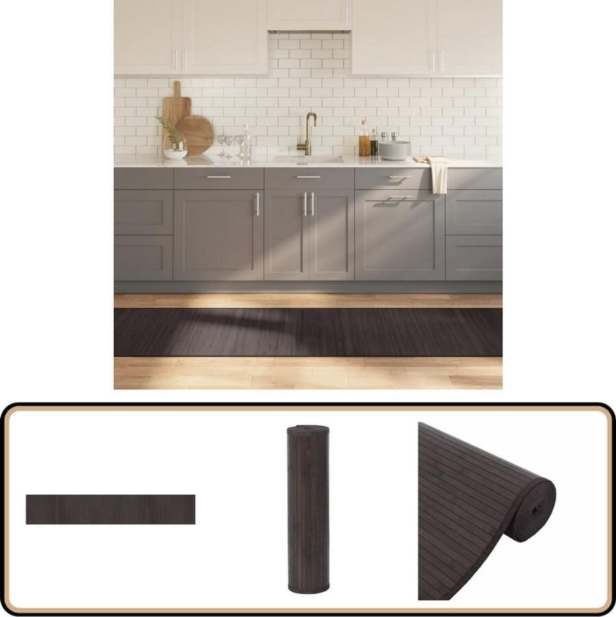 VidaXL Bamboe Vloerkleed 70x400 cm Donkerbruin Bamboetapijt Donkere Vloertegels Woonkamertapijt Modern Tapijt Antislip Tapijt