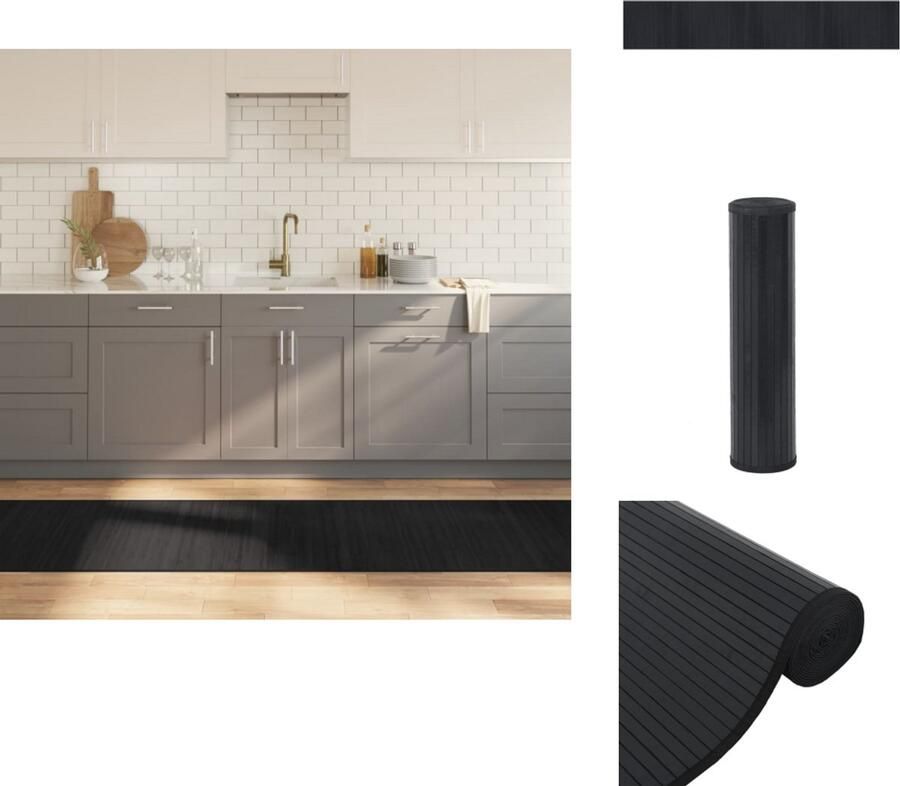 VidaXL Vloerkleed Vloerkleden Tapijt Vloerbedekking Vloerkleed rechthoekig 70x400 cm bamboe zwart