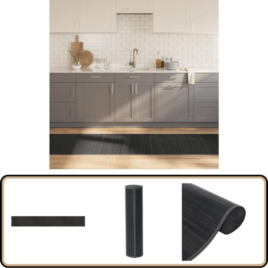 VidaXL Vloerkleed Bamboe Rechthoekig 70x500 cm Grijs Bamboetapijt Vloertapijt Livingroomdecoratie Interieurstyling Beigetapijt