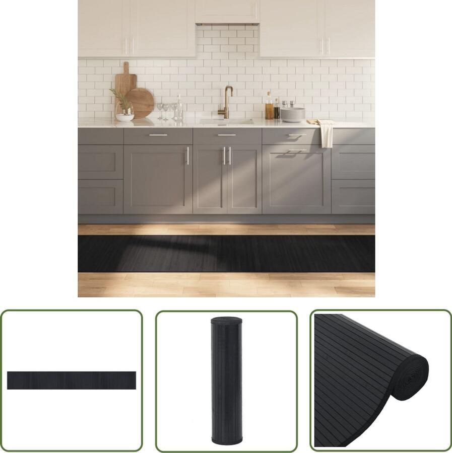 VidaXL Vloerkleed Bamboe 70x500 cm Zwart Bamboe Tapijt Vloertapijt Modern Tapijt Zwart Tapijt Lange Tapijt