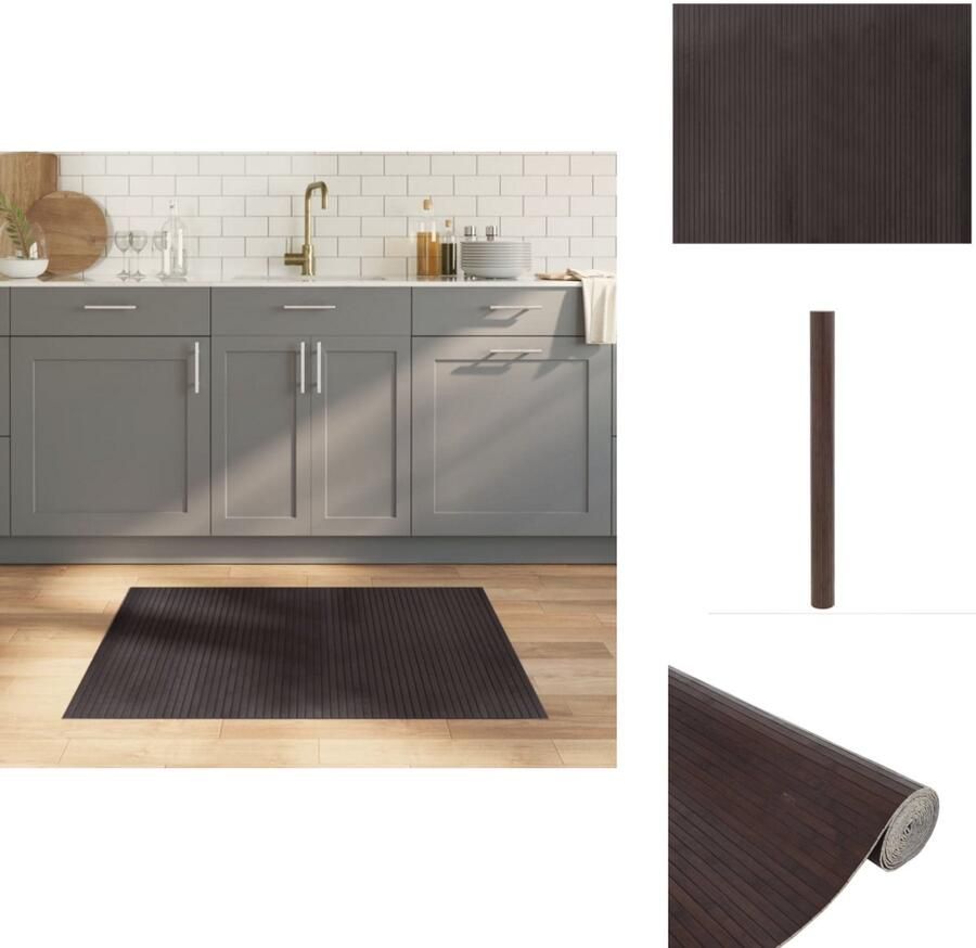 VidaXL Vloerkleed Vloerkleden Tapijt Vloerbedekking Vloerkleed rechthoekig 80x100 cm bamboe donkerbruin - Foto 2