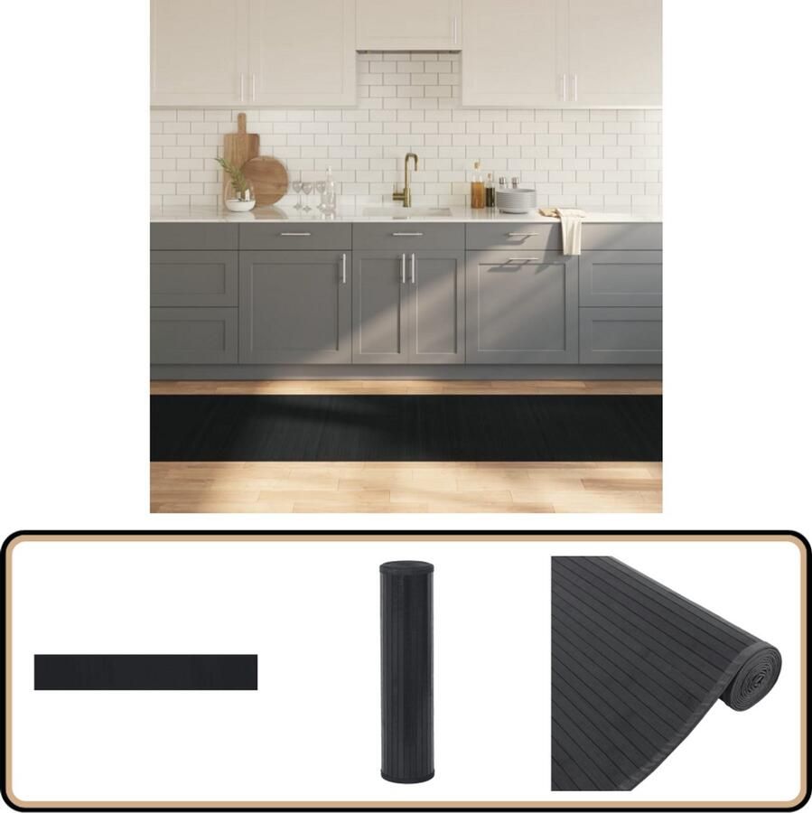 VidaXL Vloerkleed Bamboe Zwart 80x1000 cm Bamboetapijt Vloertapijt Modern Tapijt Zwarte Tapijt Eco Vriendelijke Tapijt