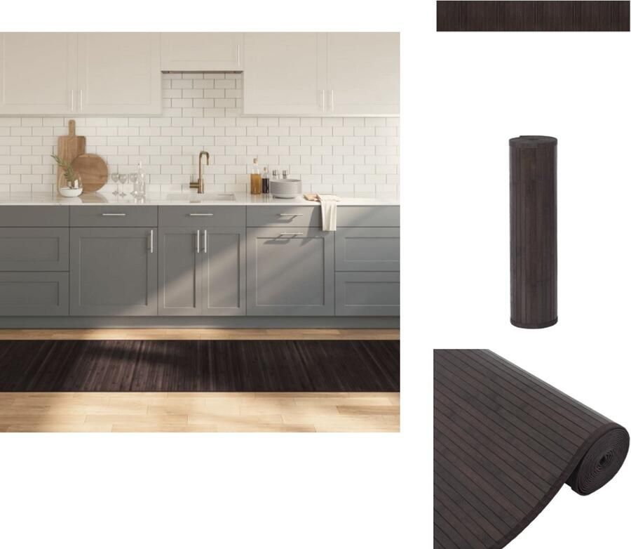 The Living Store Vloerkleed rechthoekig 80x1000 cm bamboe donkerbruin Bamboetapijt Vloerkleden Woonaccessoire Modern Tapijt Bruine Tapijt - Foto 2