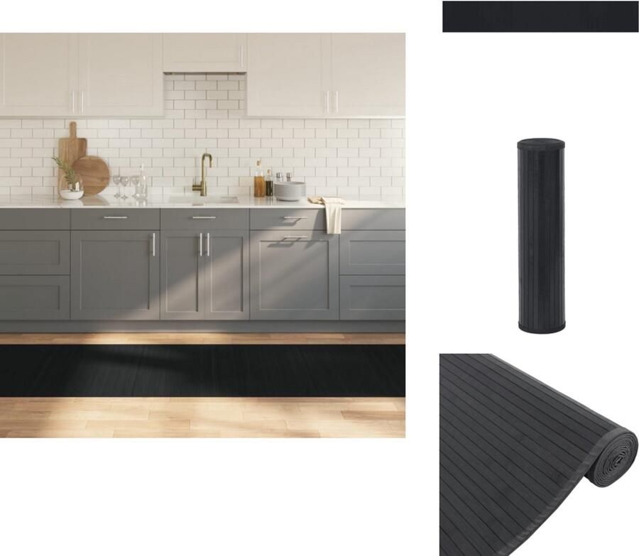 VidaXL Vloerkleed Bamboe Zwart 80x1000 cm Bamboetapijt Vloertapijt Modern Tapijt Zwarte Tapijt Eco Vriendelijke Tapijt - Foto 2