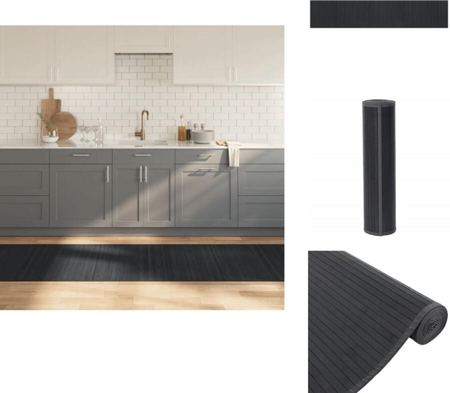 The Living Store Bamboe Vloerkleed 80 x 400 cm Duurzaam en waterbestendig Bamboetapijt Vloerkleden Tapijt Grijs Modern Tapijt Duurzaam Tapijt