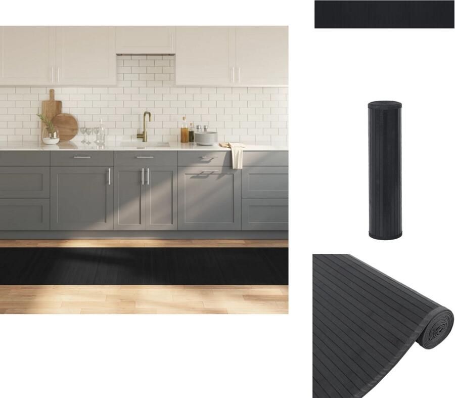 VidaXL Vloerkleed Rechthoekig Bamboe Zwart 80x400 cm Bamboetapijt Vloertapijt Modern Tapijt Zwarte Tapijt Groot Tapijt