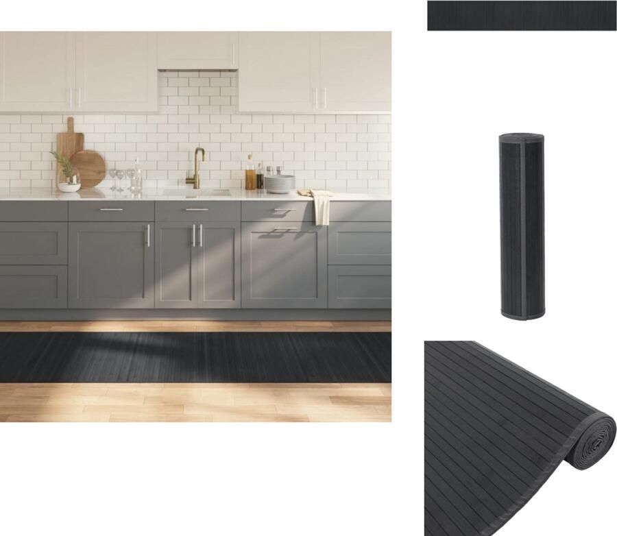 The Living Store Vloerkleed rechthoekig 80x500 cm bamboe grijs Bamboetapijt Vloerkleden Kamerdecoratie Livingroom Accessoires Modern Design - Foto 2