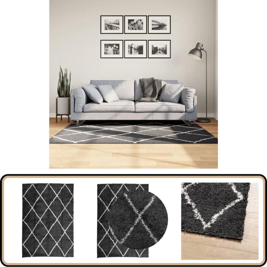 VidaXL Hoogpolig Vloerkleed 120x170 cm Zwart Crème Shaggy Vloerkleed Zwart Creme Groot Vloerkleed Zacht Vloerkleed Luxe Vloerkleed