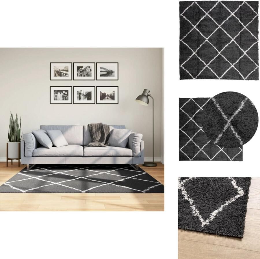 VidaXL Vloerkleed Vloerkleden Tapijt Vloerbedekking Vloerkleed shaggy hoogpolig modern 160x160 cm zwart en crème