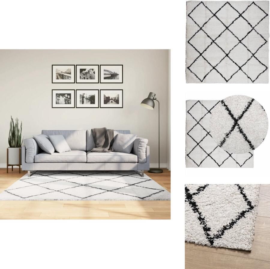 VidaXL Vloerkleed Vloerkleden Tapijt Vloerbedekking Vloerkleed shaggy hoogpolig modern 160x160 cm crème en zwart
