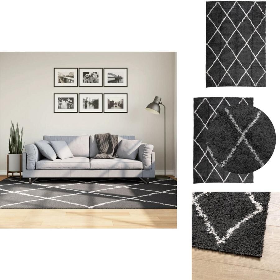 VidaXL Vloerkleed Vloerkleden Tapijt Vloerbedekking Vloerkleed shaggy hoogpolig modern 160x230 cm zwart en crème