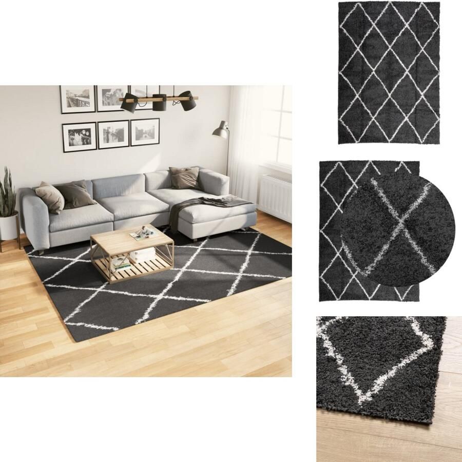 VidaXL Vloerkleed Vloerkleden Tapijt Vloerbedekking Vloerkleed shaggy hoogpolig modern 200x280 cm zwart en crème