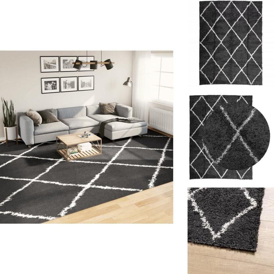 VidaXL Vloerkleed Vloerkleden Tapijt Vloerbedekking Vloerkleed shaggy hoogpolig modern 300x400 cm zwart en crème