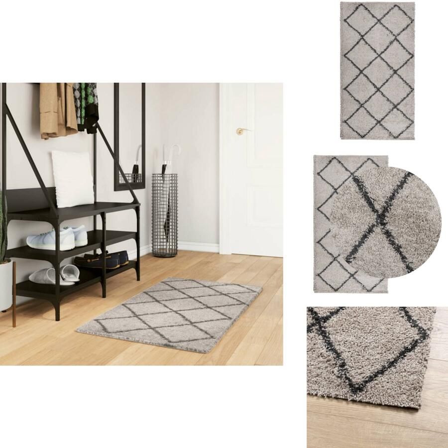 VidaXL Hoogpolig Vloerkleed 60x110 cm Beige Antraciet Shaggy Vloerkleed Living Room Decoratie Woonkamer Accessoires Beige Vloerkleed