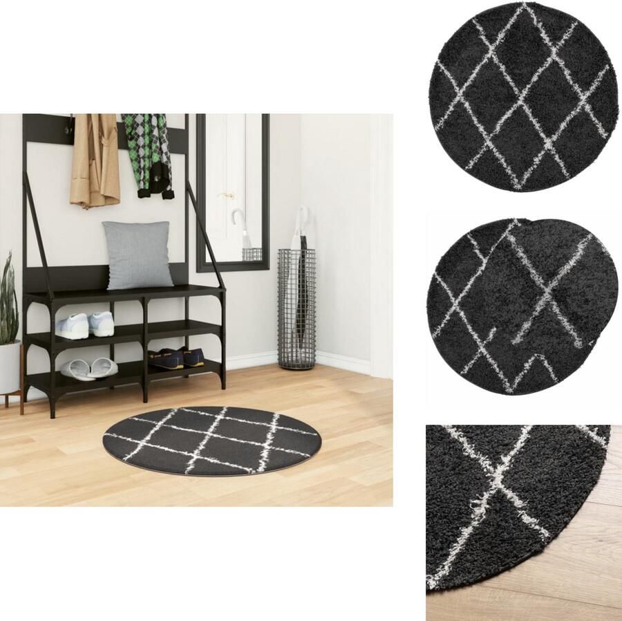 VidaXL Vloerkleed Vloerkleden Tapijt Vloerbedekking Vloerkleed shaggy hoogpolig modern Ø 80 cm zwart en crème