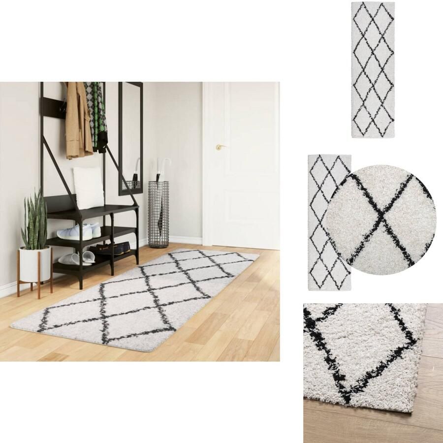 The Living Store Vloerkleed shaggy hoogpolig modern 80x250 cm crème en zwart Shaggy Tapijten Vloerkleed Living Room Vloerkleed Slaapkamer Vloerkleed Creme Zwart Zacht Vloerkleed - Foto 2