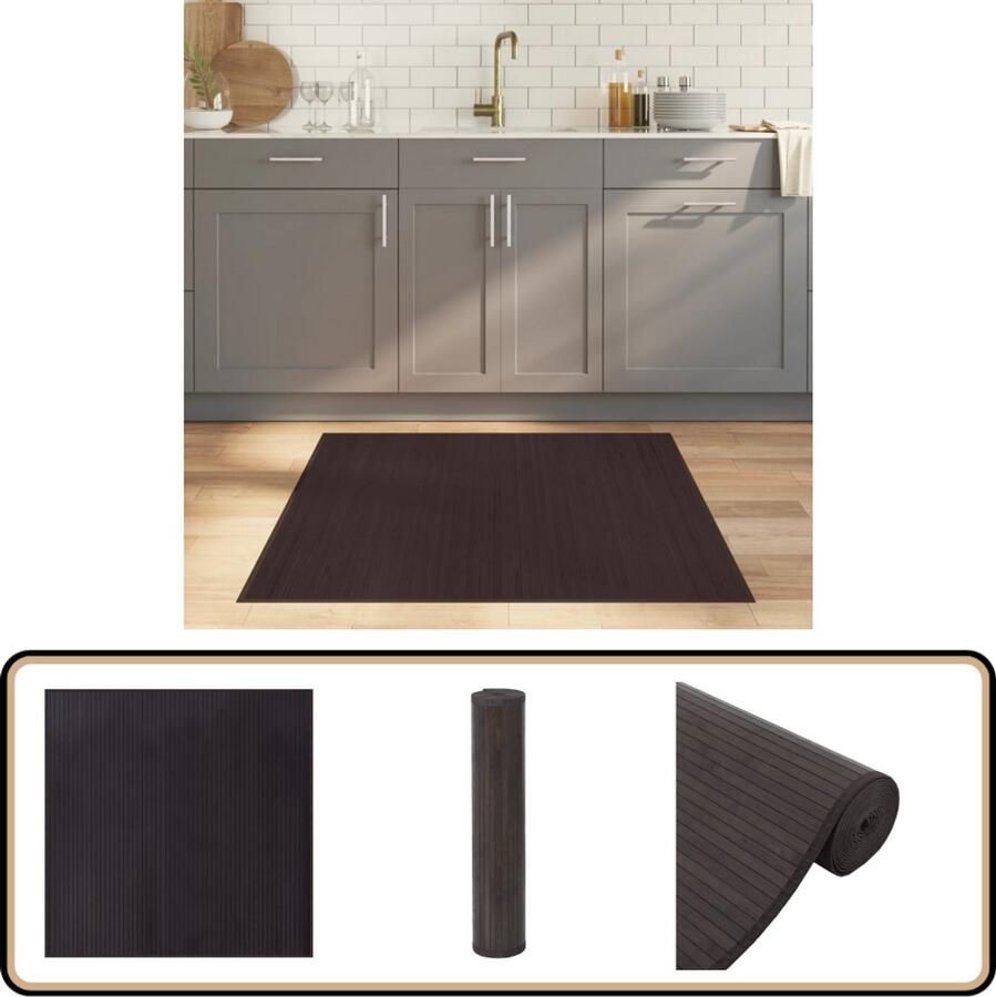 VidaXL Vloerkleed Bamboe 100x100 cm Donkerbruin Bamboetapijt Vloertapijt Donkerbruin Tapijt Modern Tapijt Watervast Tapijt - Foto 2