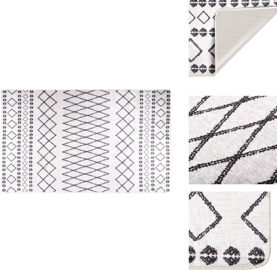The Living Store Vloerkleed Zwart en Wit 120 x 170 cm Zachte fluwelen oppervlak Machinewasbaar Anti-slip PVC-onderkant Geluidsabsorberend Vloerkleed Zwarte Vloerkleed Witte Vloerkleed Fluweel Vloerkleed Anti Slip Vloerkleed