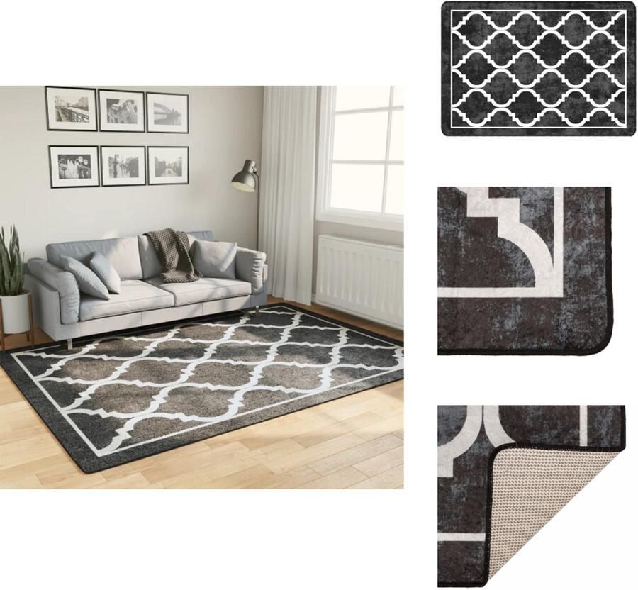 VidaXL Vloerkleed Vloerkleden Tapijt Vloerbedekking Vloerkleed wasbaar anti-slip 160x230 cm zwart en wit