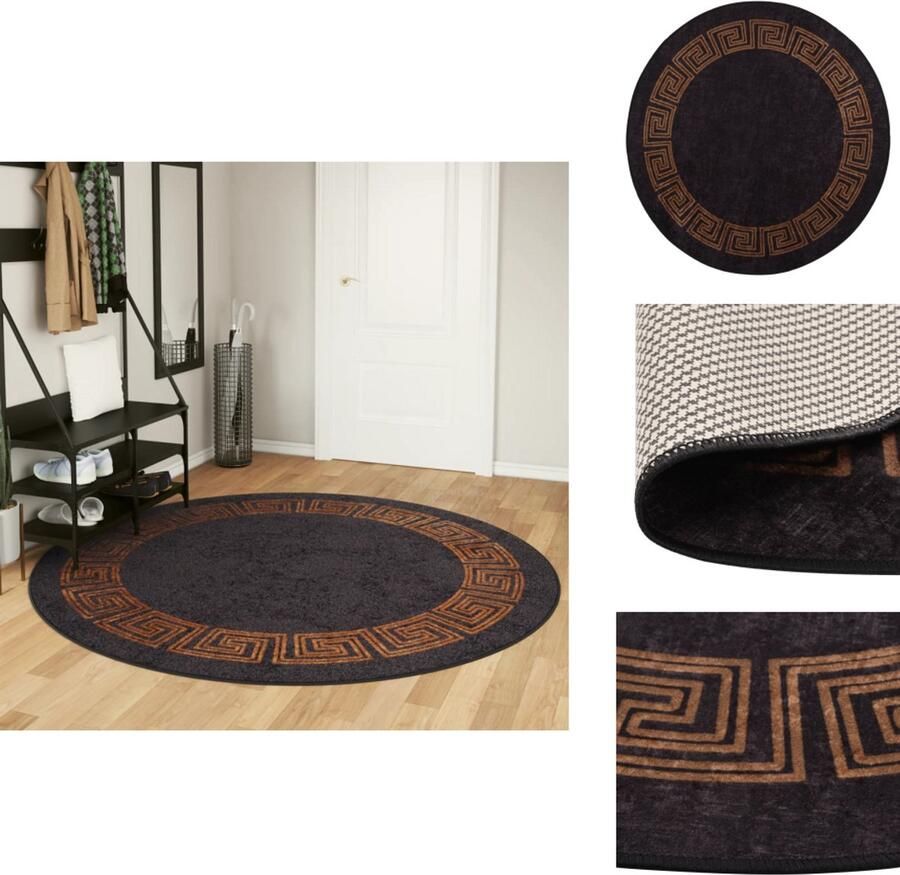 The Living Store Zwarte en Gouden Tapijt 200 cm Fluweel Anti-Slip Geluidsabsorberend Zachte Tapijt Zwarte Tapijt Gouden Tapijt Rond Tapijt Fluweel Tapijt - Foto 2