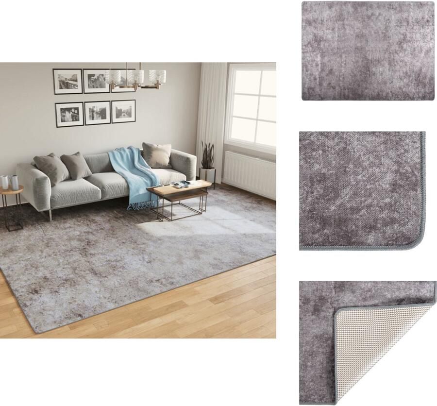 VidaXL Vloerkleed Vloerkleden Tapijt Vloerbedekking Vloerkleed wasbaar anti-slip 400x300 cm grijs