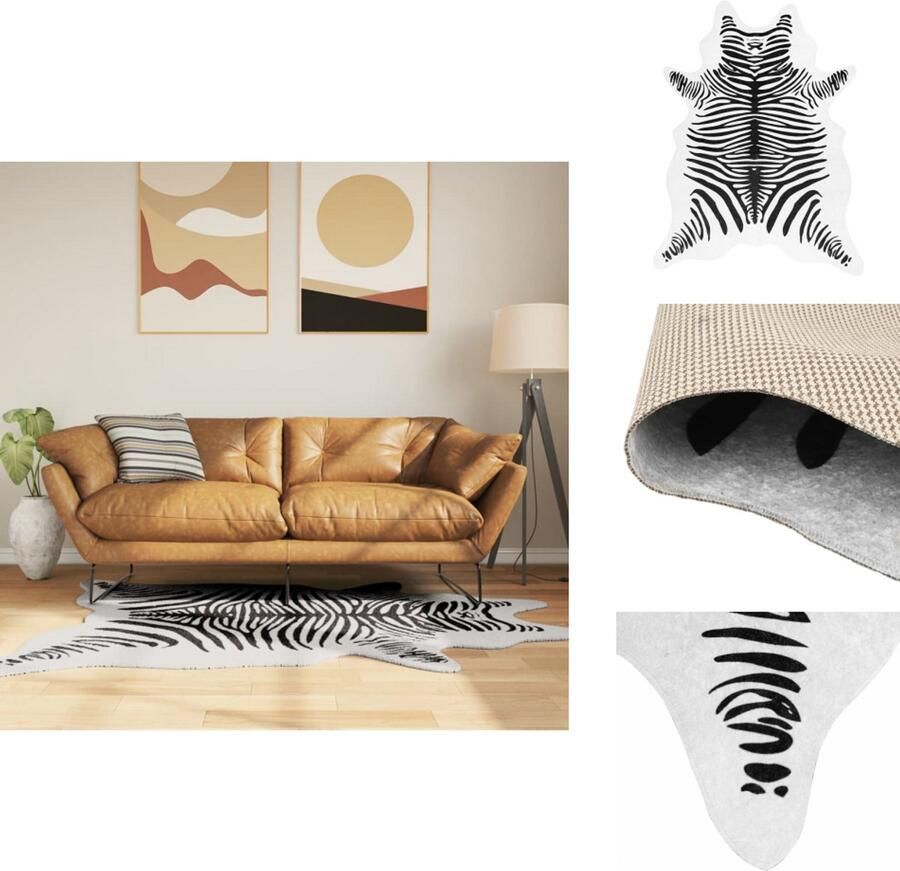 VidaXL Vloerkleed Vloerkleden Tapijt Vloerbedekking Vloerkleed zebrapatroon wasbaar anti-slip 120x170 cm zwart wit